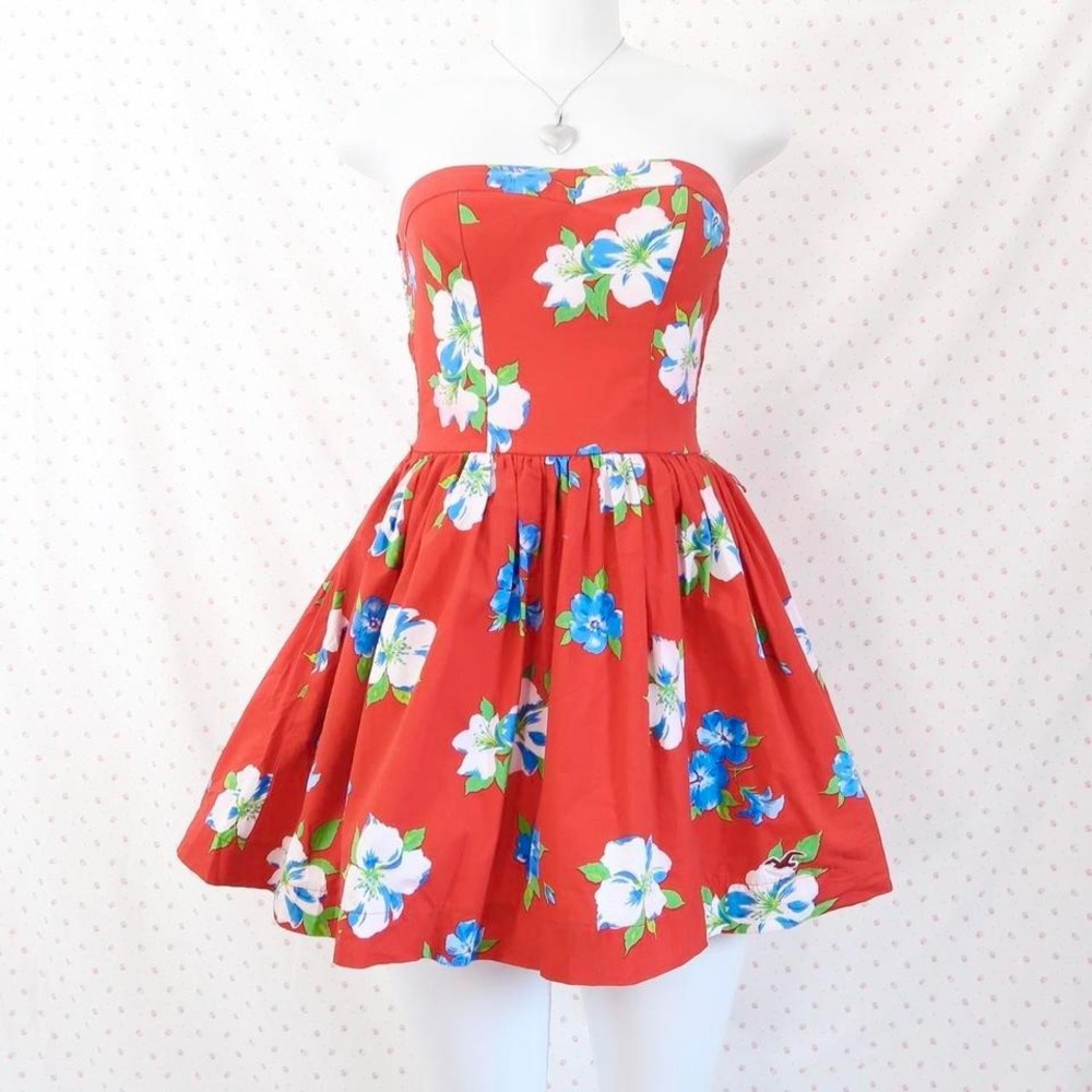 y2k hollister floral strapless mini dress